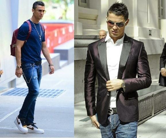 Left: Do not be afraid to add some accessories to your plain tee & jeans combo, it helps to give your entire look a bit more character & personality. Right: A well fitted coat in a bold shade of aubergine with black lapels add a touch of & polish to a white tee & dark denim combo. 