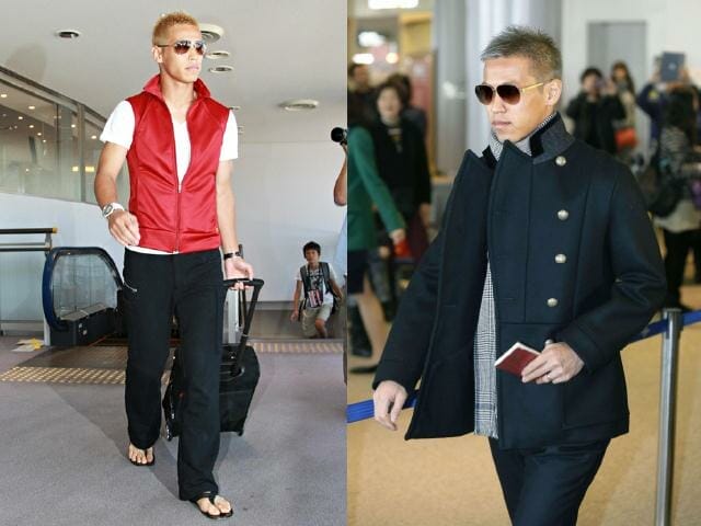 Left: You simply can’t go wrong with a pop of red in your black & white attire. Throw on a red vest if you’re not ready to rock a full on red jacket. Right: This double-breasted coat is divine. Keep your neck warm with a marle grey scarf for a dark monochrome attire. This is airport fashion done well. 