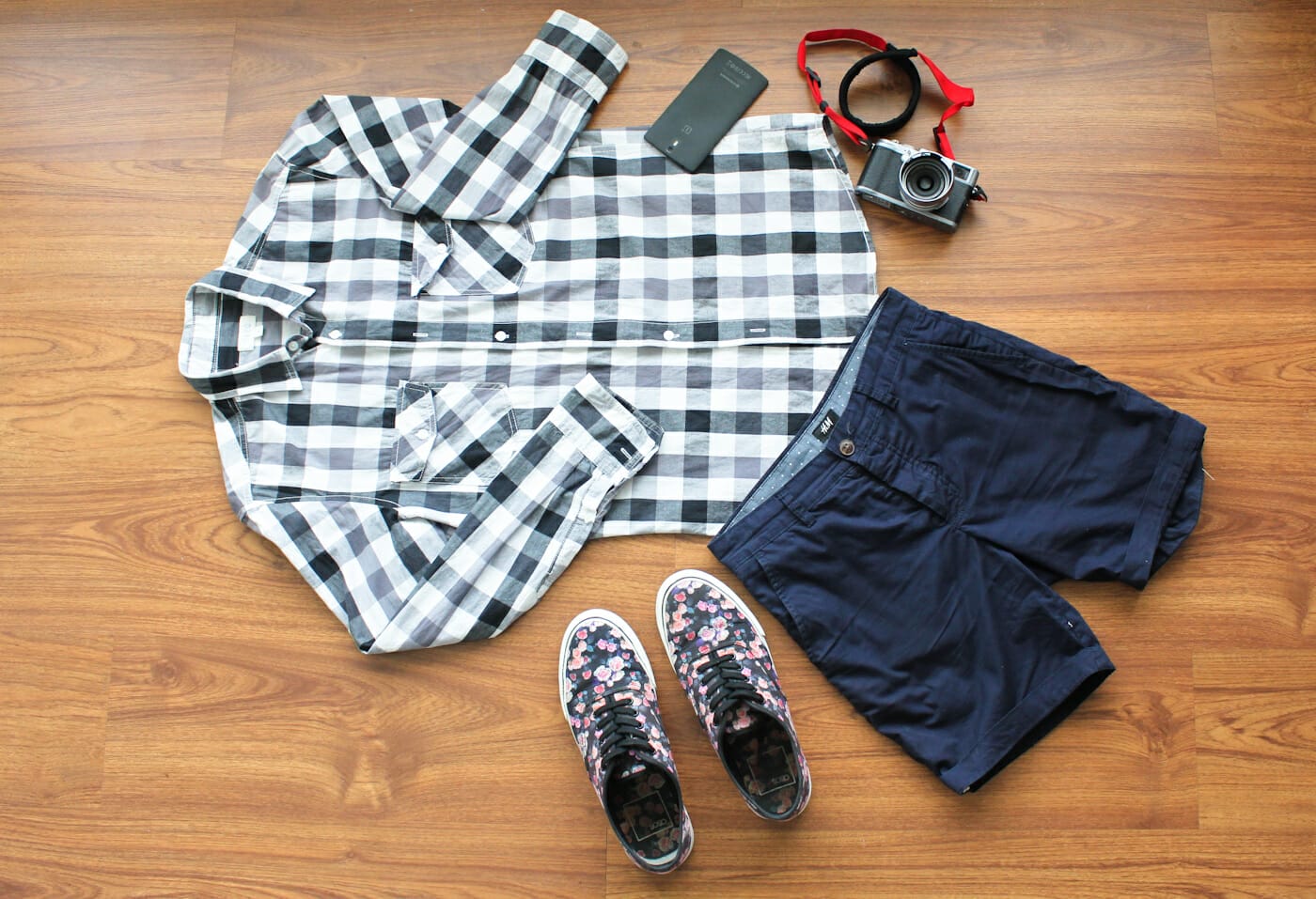 Plaid shirt: Seed, Navy shorts: H&M, Floral shoes: ASOS