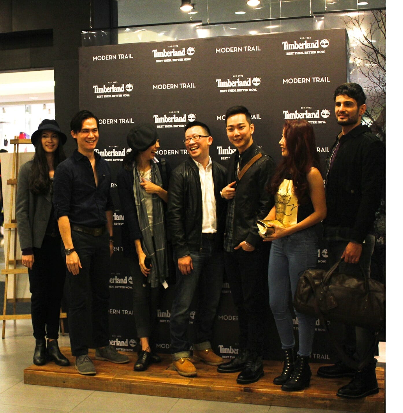 All the happy people in their brand new Timberland gear!